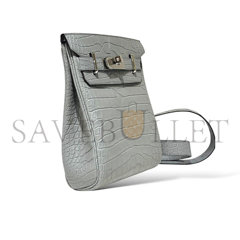 H**mes MASTER HAC A DOS PM BACKPACK IN GRIS CIMENT ALLIGATOR (26*17*8cm)